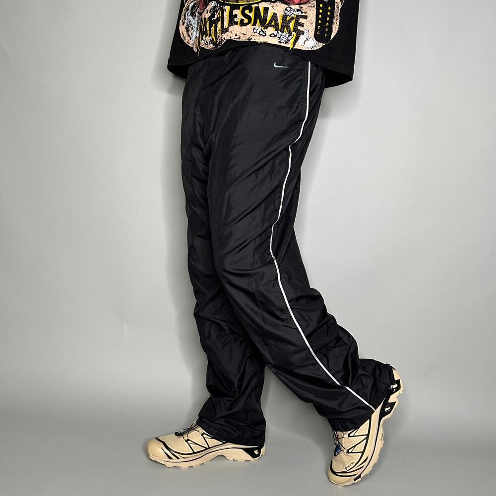 Vintage Y2K Nike Track Pants Womens XL Baggy Wide Leg Black Polyester Sweatpant
